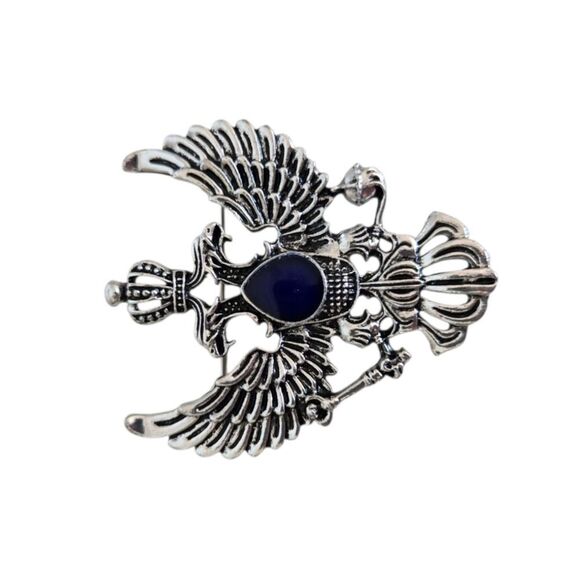 Vintage Royal Eagle Crest Lapel Pin Brooch Double-Headed Crowned Emblem Scepter - Picture 2 of 6